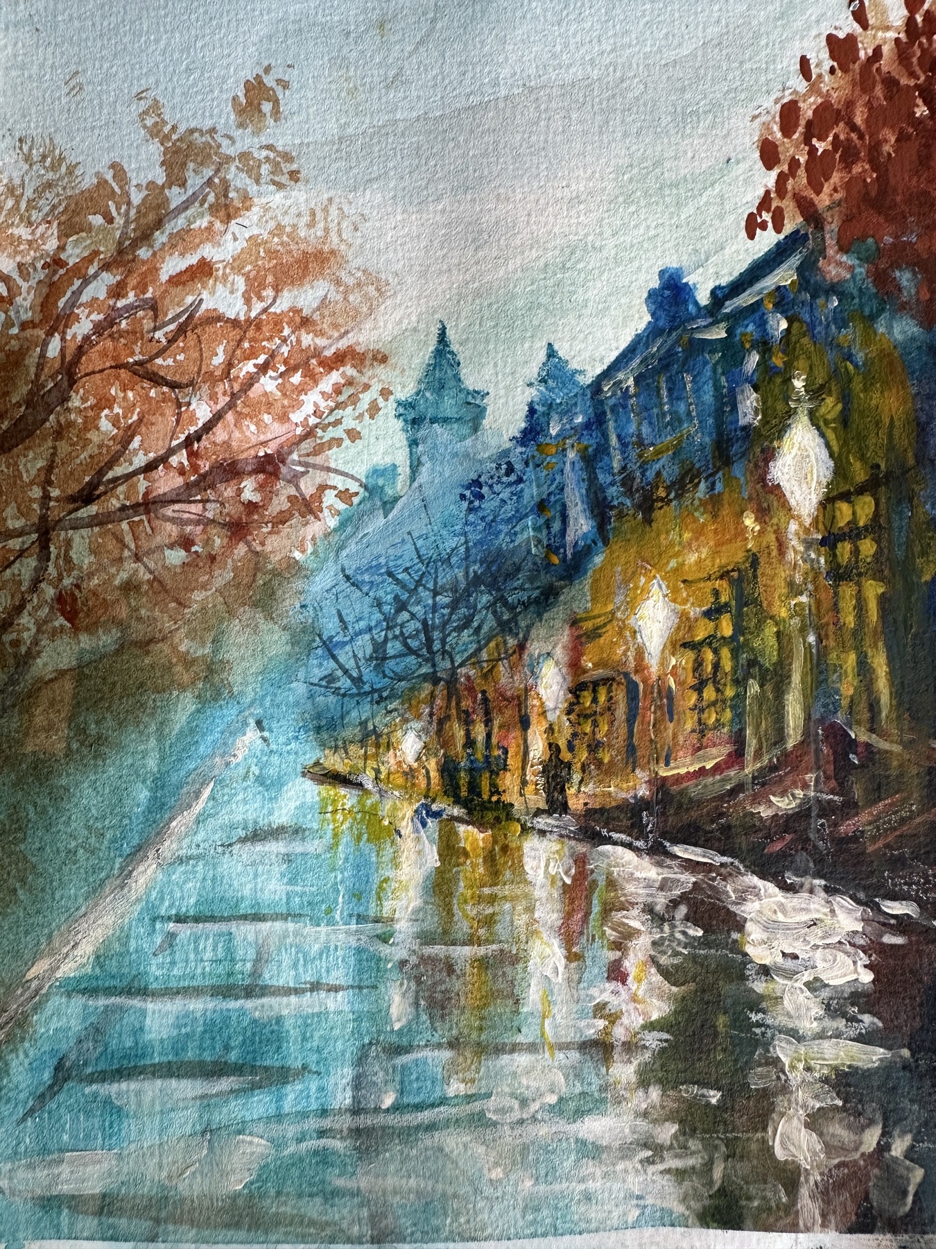 Akwarela — deszczowe miasto