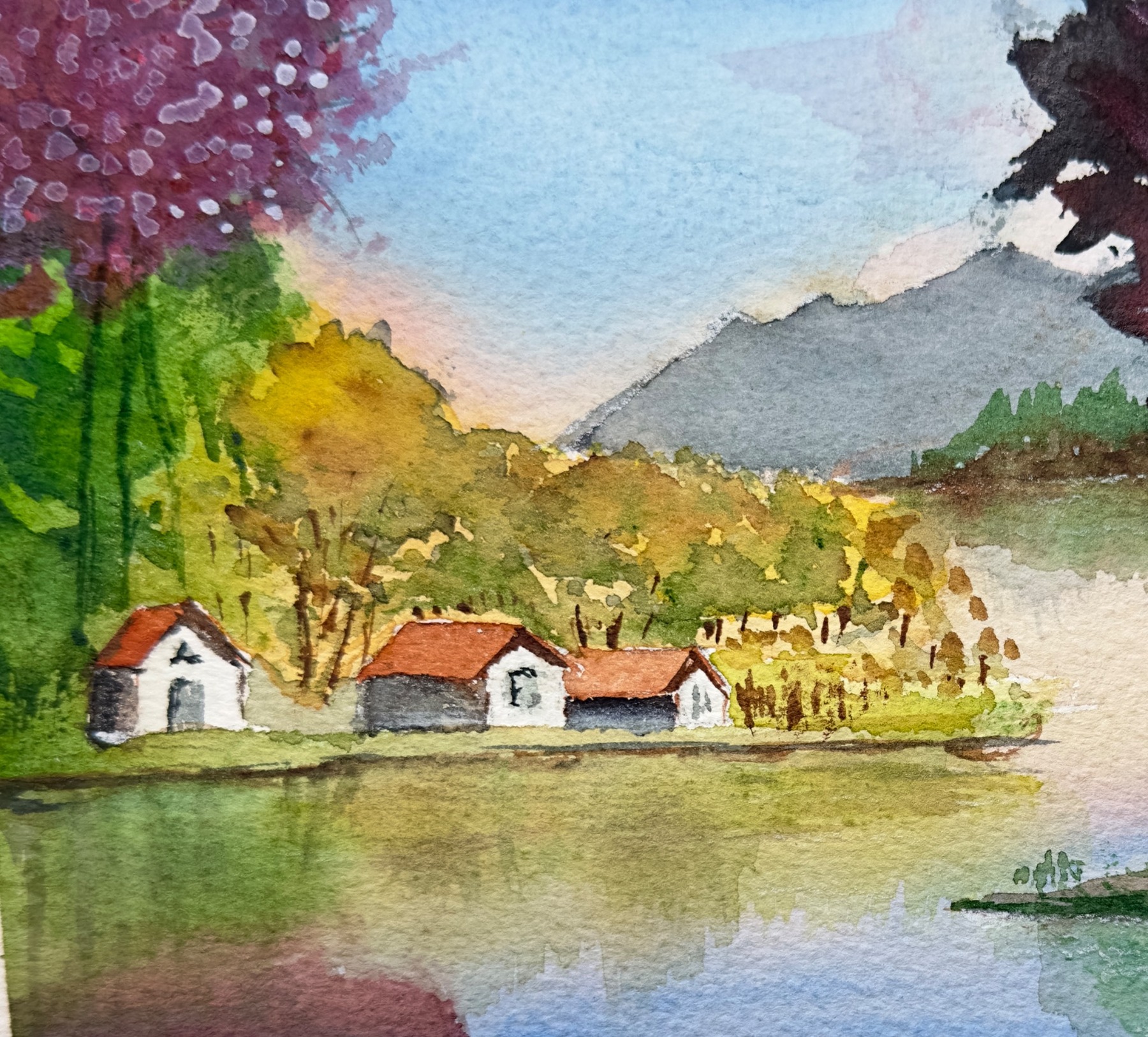 Akwarela — wieś nad wodą